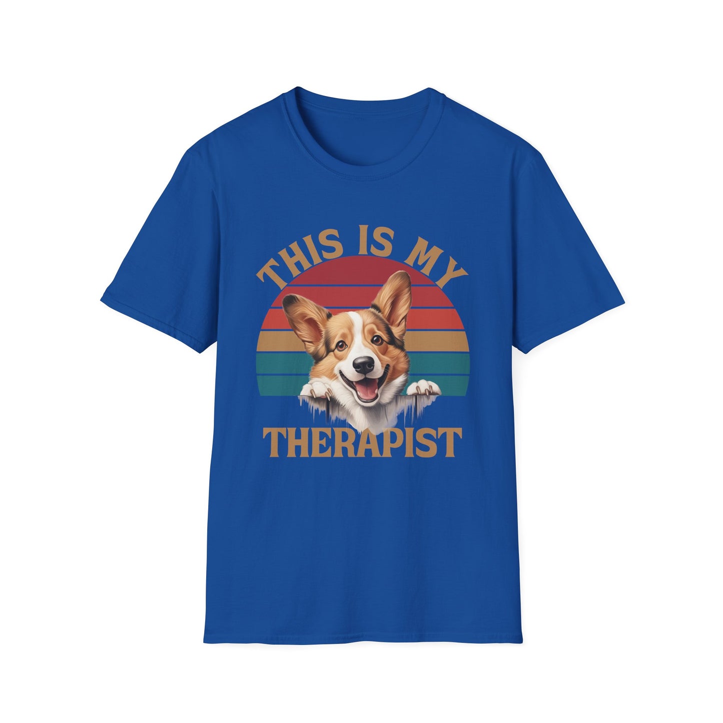 funny corgi royal blue t-shirt cardigan welsh pembroke retro vintage design Dog is my therapist