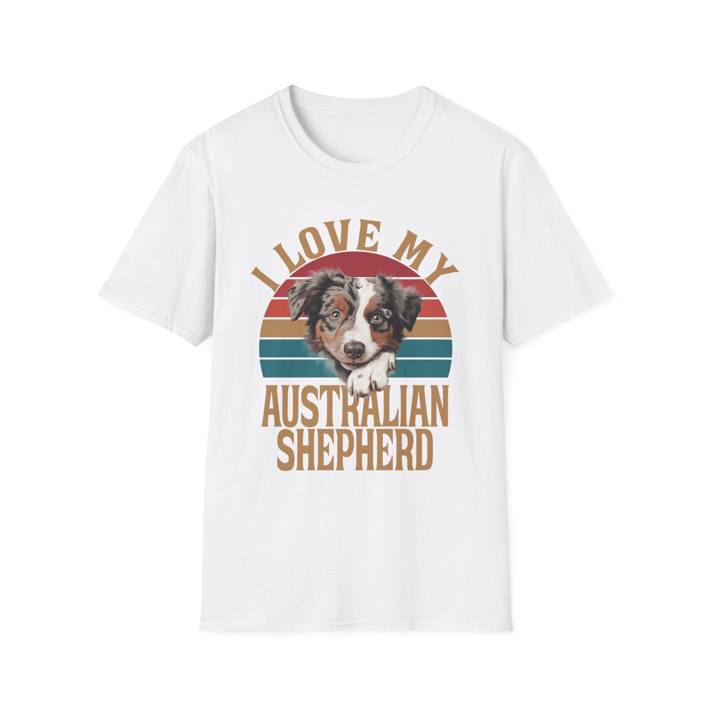 White T-shirt I Love My Australian Shepherd for men women adults humans