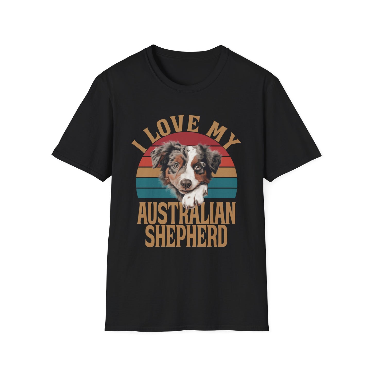 Black T-shirt I Love My Australian Shepherd for men women adults humans