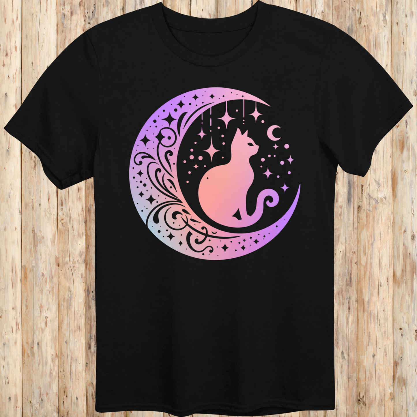 Mystical Cat Moon Silhouette T-Shirt