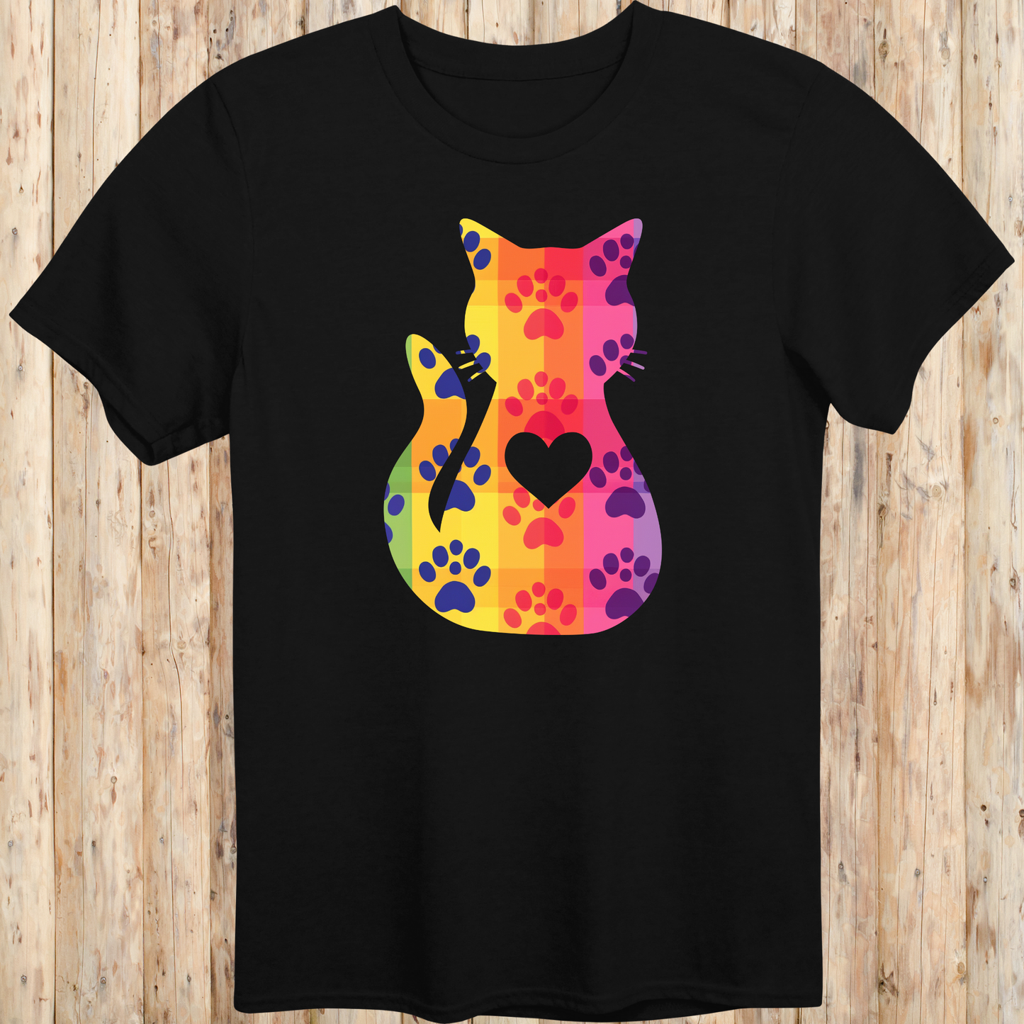 Colorful Whimsical Cat Silhouette T-Shirt