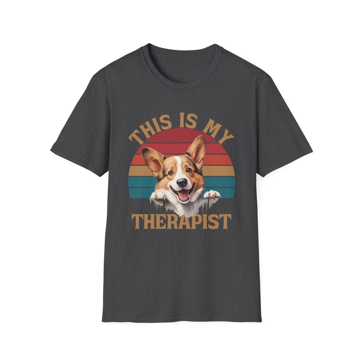 funny corgi dark heather t-shirt cardigan welsh pembroke retro vintage design Dog is my therapist