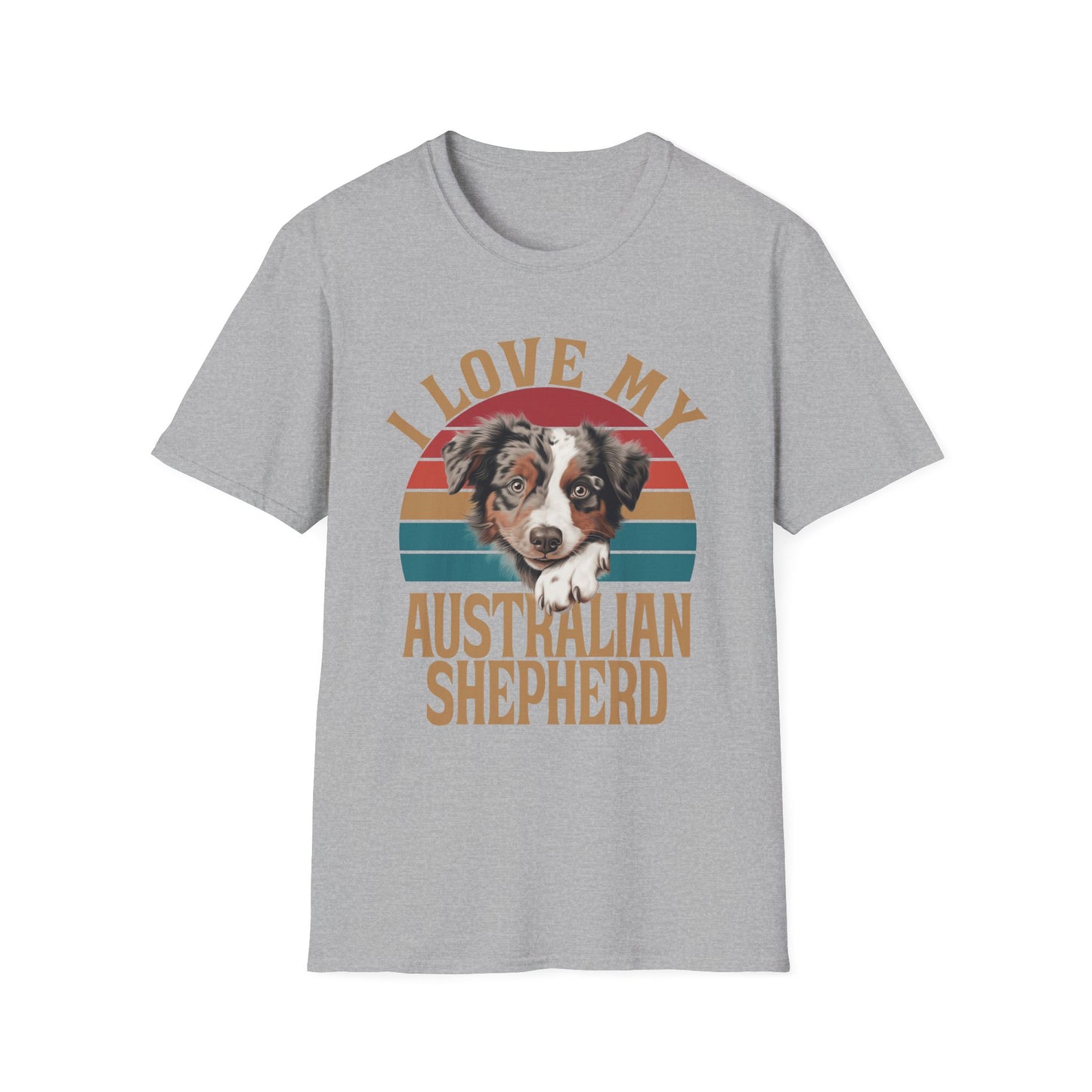 Sport Grey T-shirt I Love My Australian Shepherd for men women adults humans