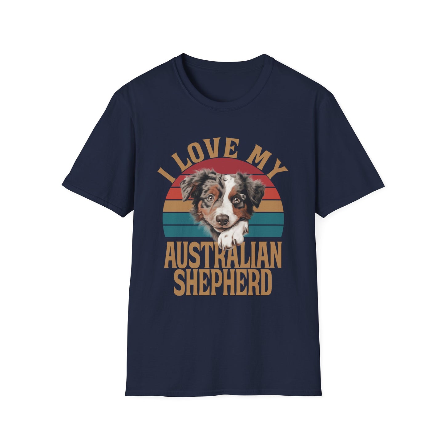 Navy Blue T-shirt I Love My Australian Shepherd for men women adults humans