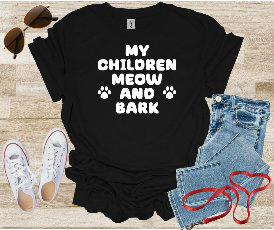 Dog Cat Pet Mom Dad Unisex Softstyle T-Shirt - 'My Children Meow and Bark'
