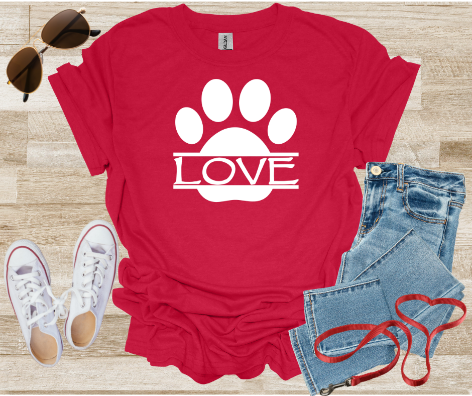 LOVE Dog Paw Print T-Shirt