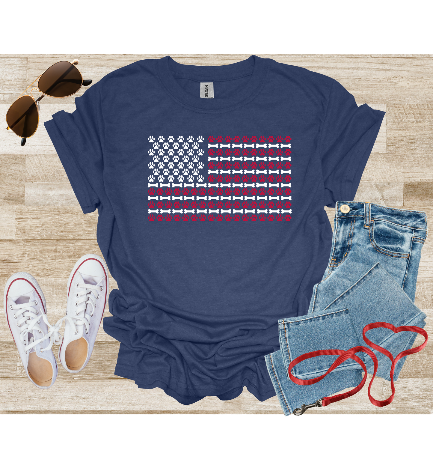 Patriotic USA Flag Dog Cat Paw Prints Pawtriotic Memorial Day 4th of July T-Shirt