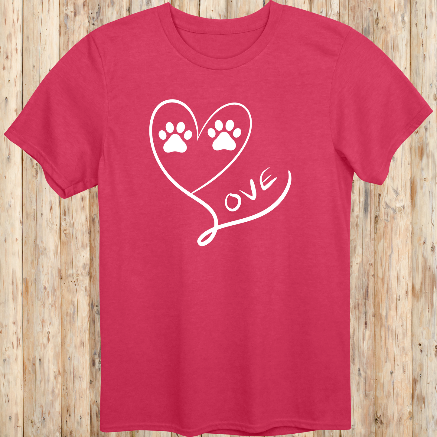 heart dog paw print love t-shirt unisex tee heather red for men women adults humans