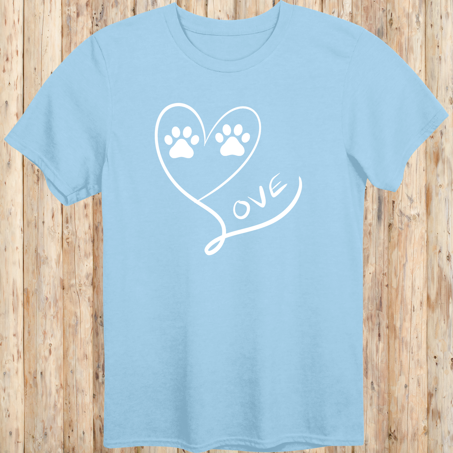 heart dog paw print love t-shirt unisex tee light blue for men women adults humans