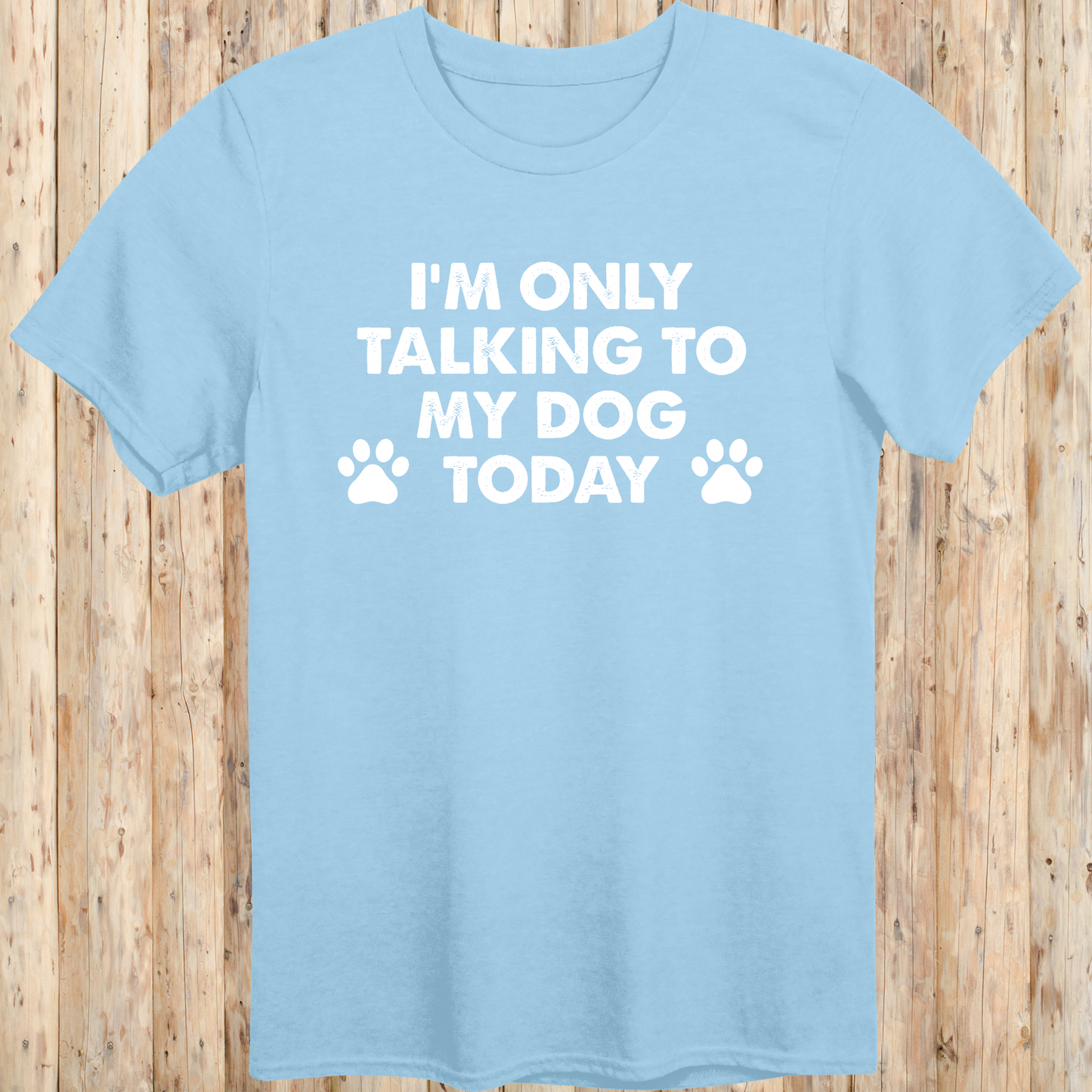 Light blue unisex t-shirt with text that reads 'I'm Only Talking to My Dog Today', ideal for dog lovers and introverted pet owners