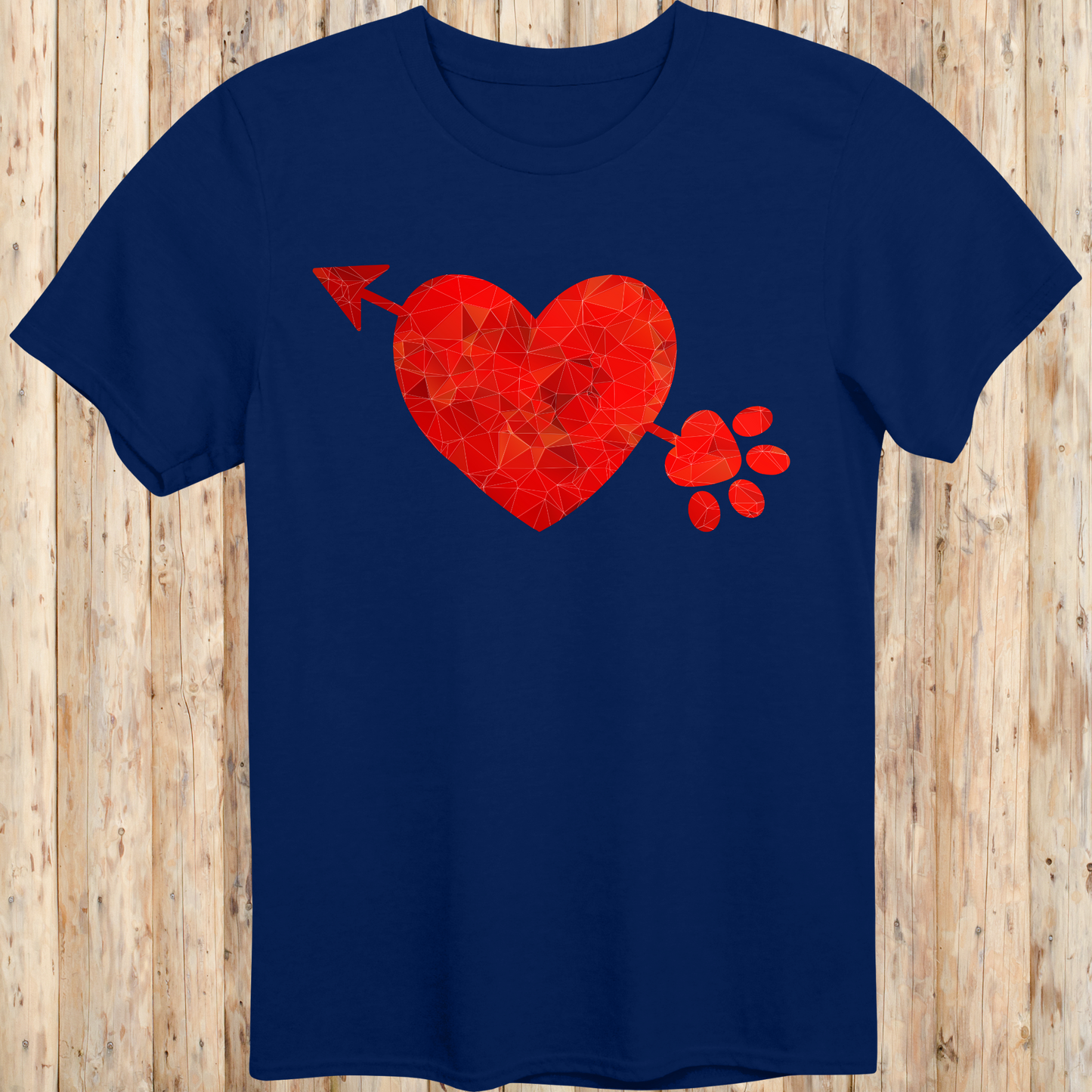 Navy blue unisex t-shirt with a heart, arrow, and paw print graphic design, ideal for dog lovers and pet parents