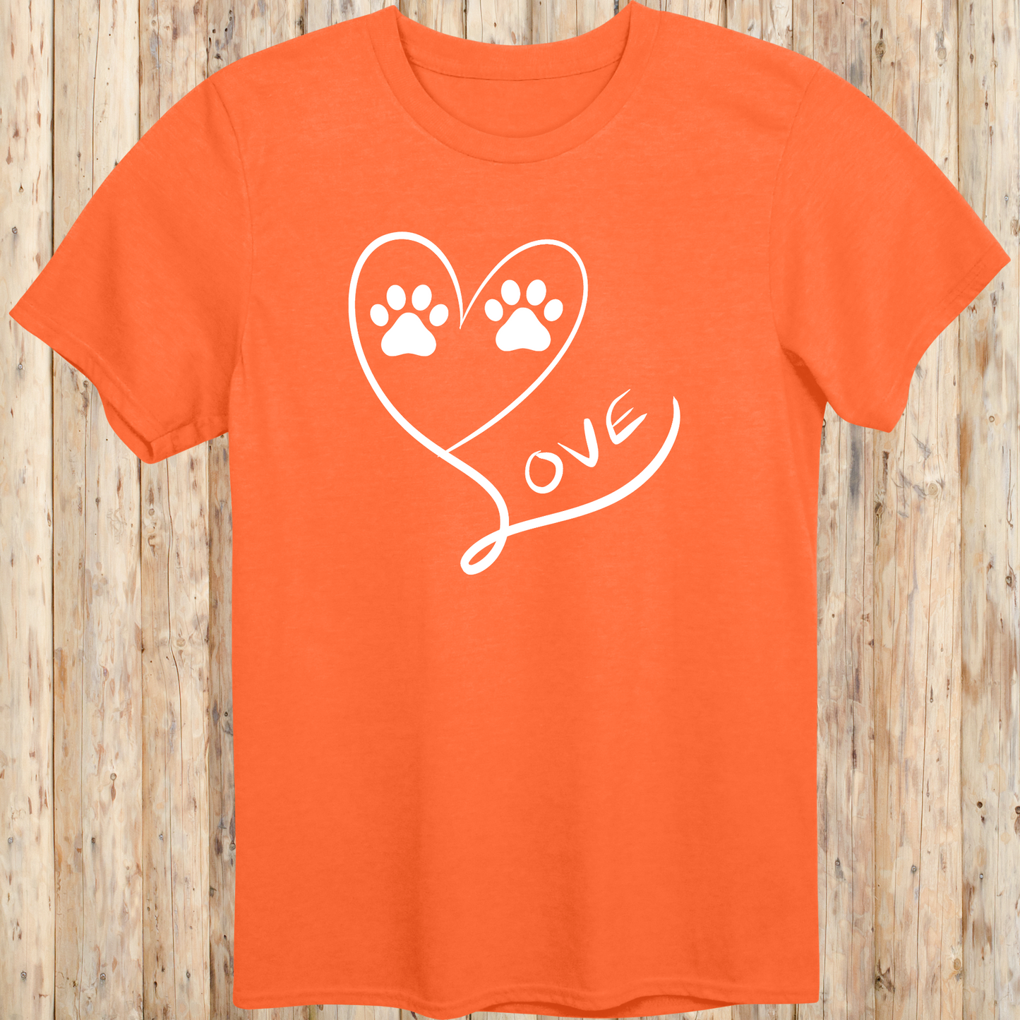heart dog paw print love t-shirt unisex tee orange for men women adults humans