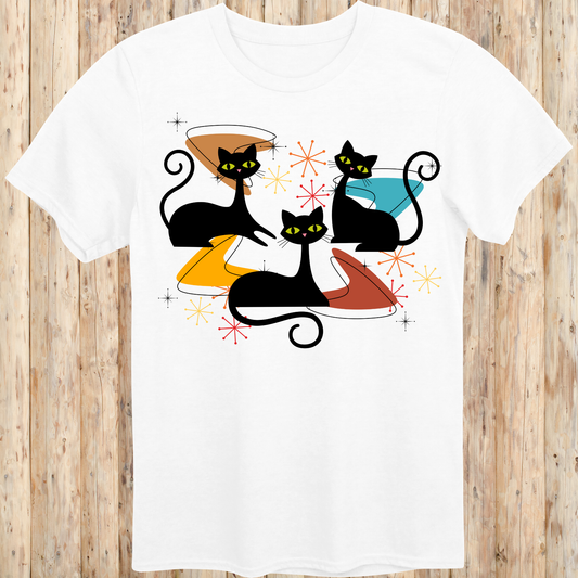 Atomic Cats Mid-Century Modern Design Retro T-Shirt -
