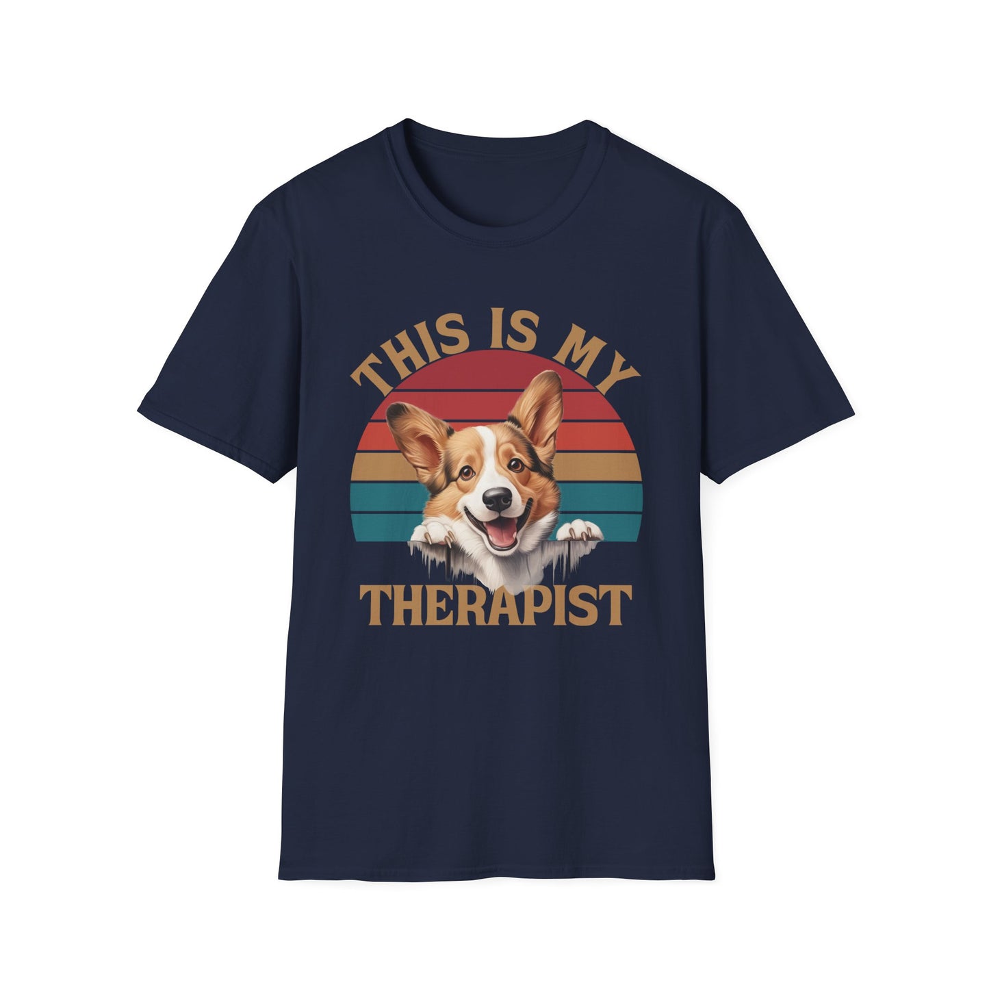 funny corgi navy blue t-shirt cardigan welsh pembroke retro vintage design Dog is my therapist