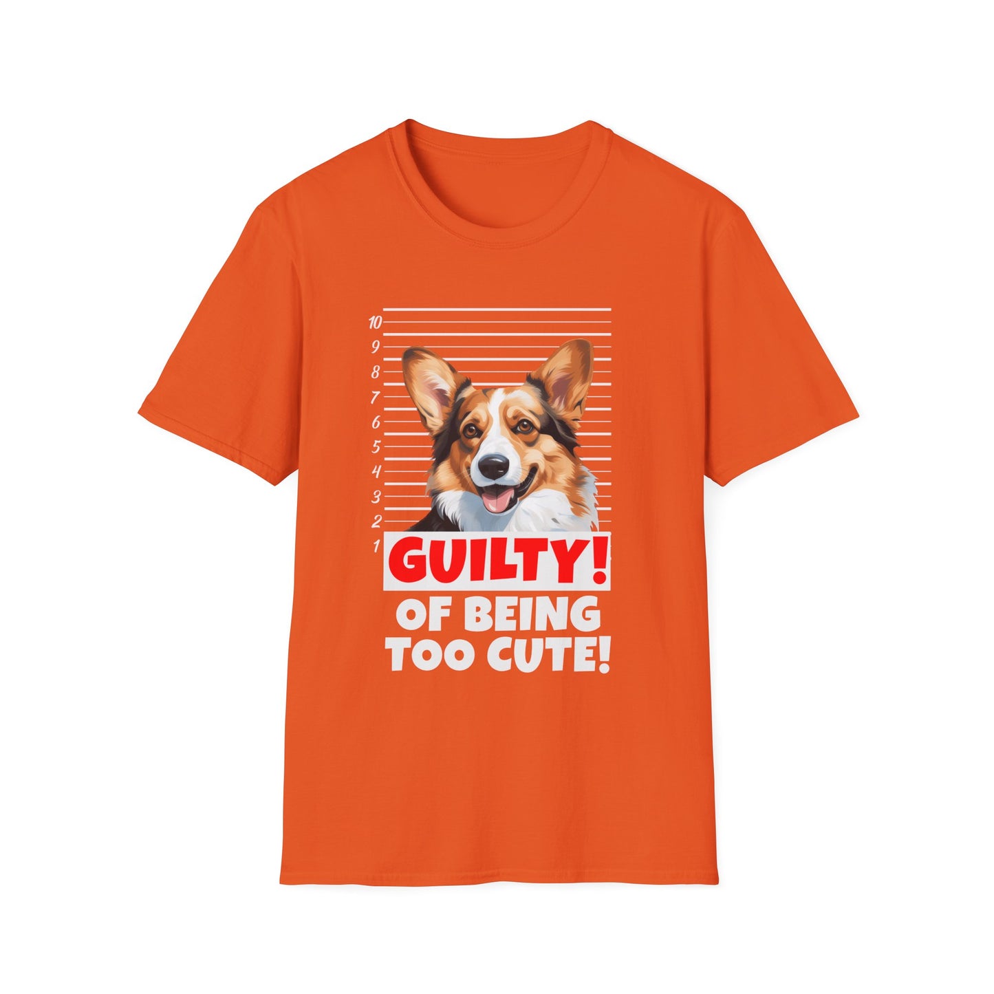 funny corgi orange t-shirt cardigan welsh pembroke Guilty of being too cute mugshot