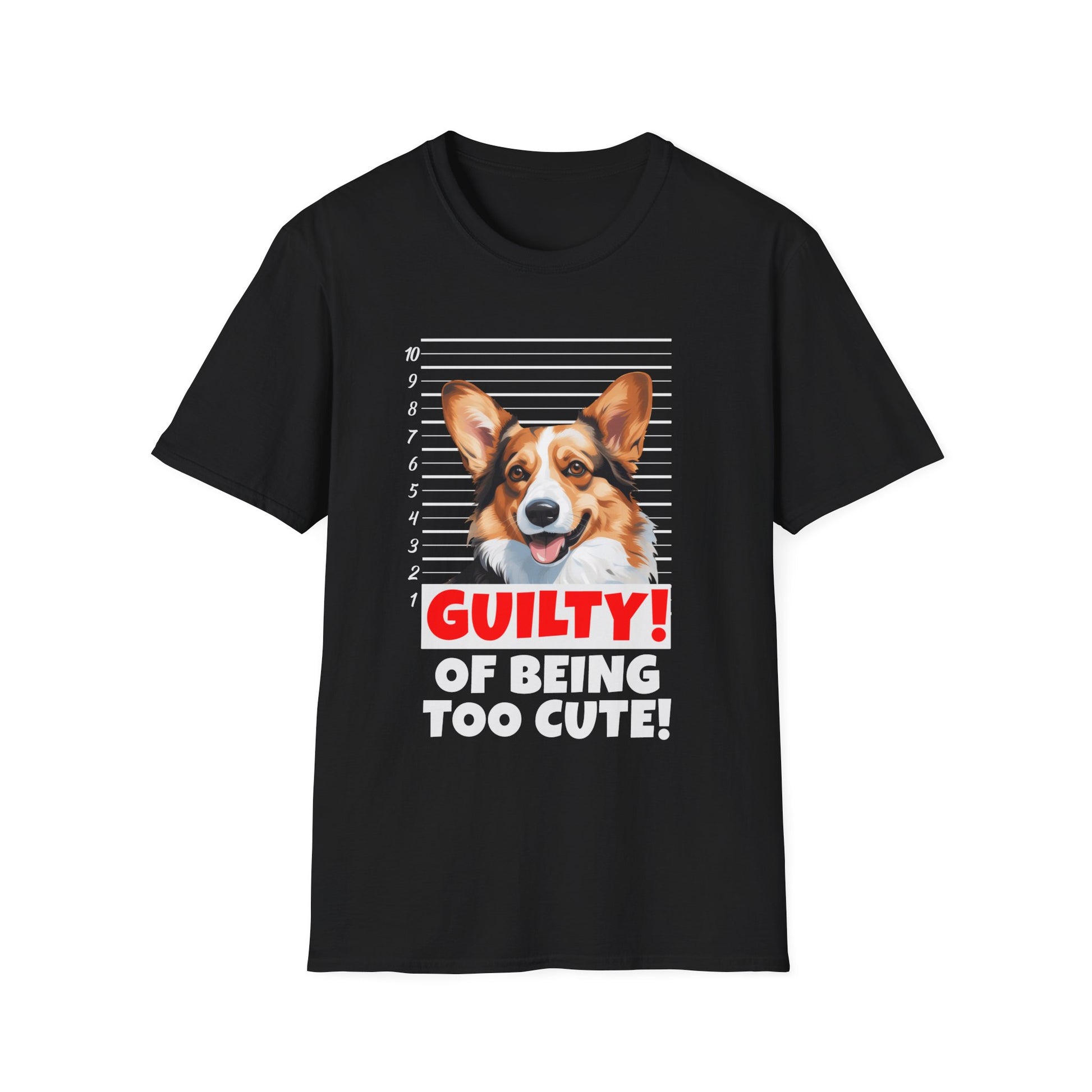 funny corgi black t-shirt cardigan welsh pembroke Guilty of being too cute mugshot
