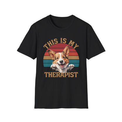 funny corgi black t-shirt cardigan welsh pembroke retro vintage design Dog is my therapist