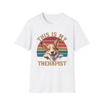 funny corgi white t-shirt cardigan welsh pembroke retro vintage design Dog is my therapist