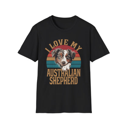 Black T-shirt I Love My Australian Shepherd for men women adults humans