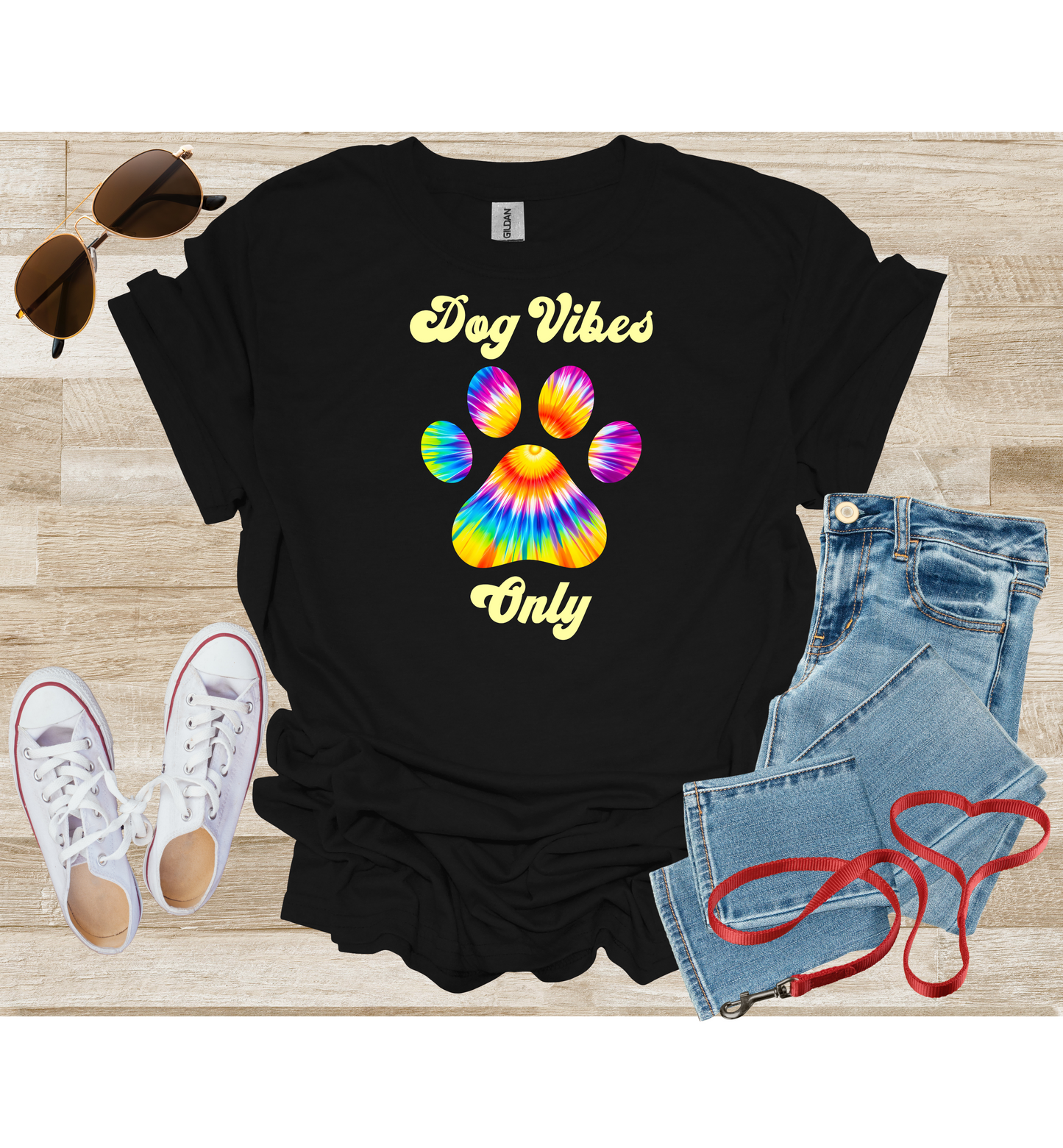Dog Vibes Only Tie Dye Paw Print T-Shirt