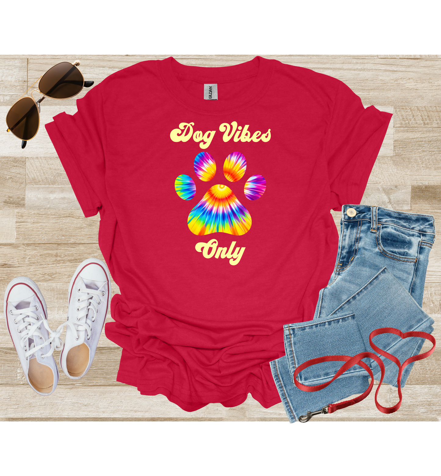 Dog Vibes Only Tie Dye Paw Print T-Shirt