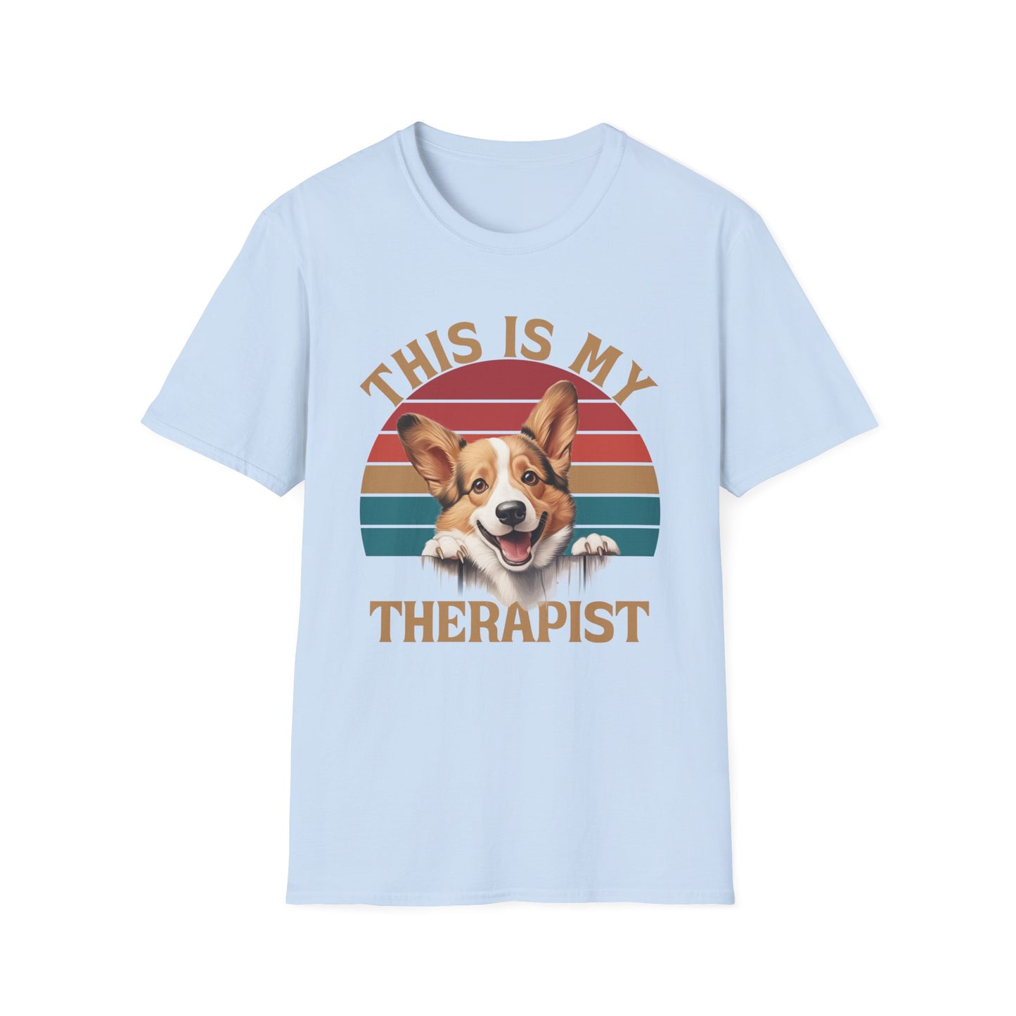 funny corgi light blue t-shirt cardigan welsh pembroke retro vintage design Dog is my therapist