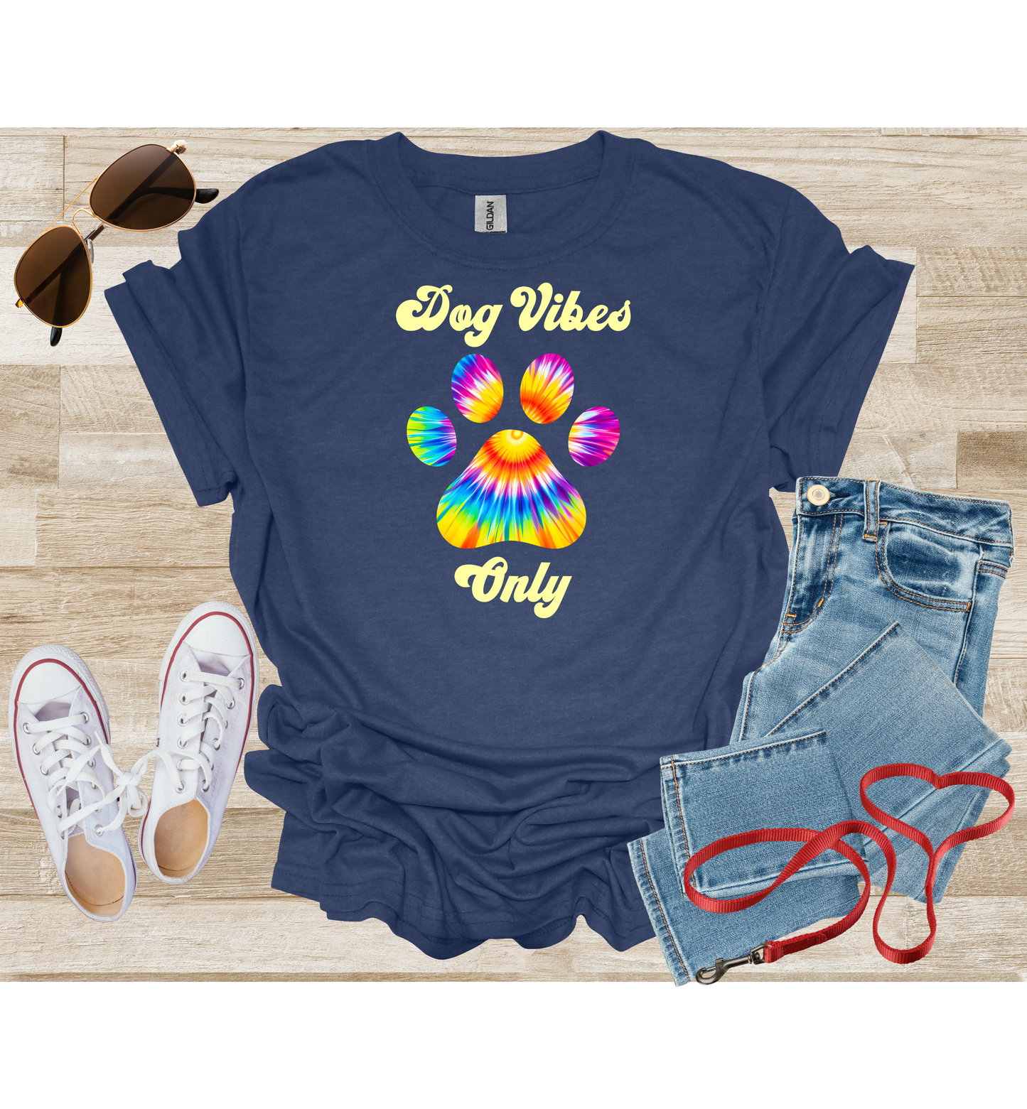 Dog Vibes Only Tie Dye Paw Print T-Shirt