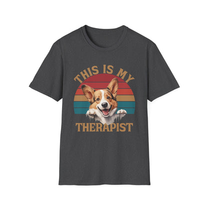 funny corgi dark heather t-shirt cardigan welsh pembroke retro vintage design Dog is my therapist