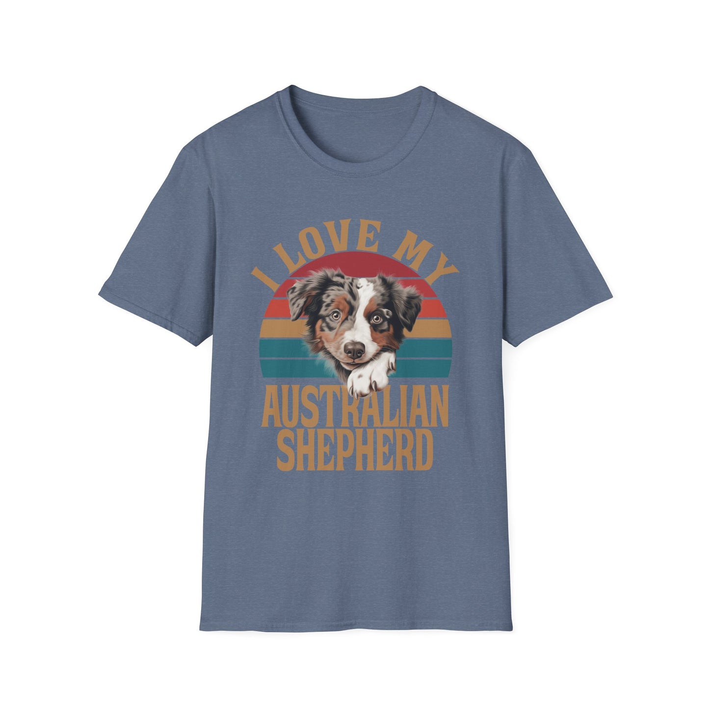 Heather Indigo T-shirt I Love My Australian Shepherd for men women adults humans