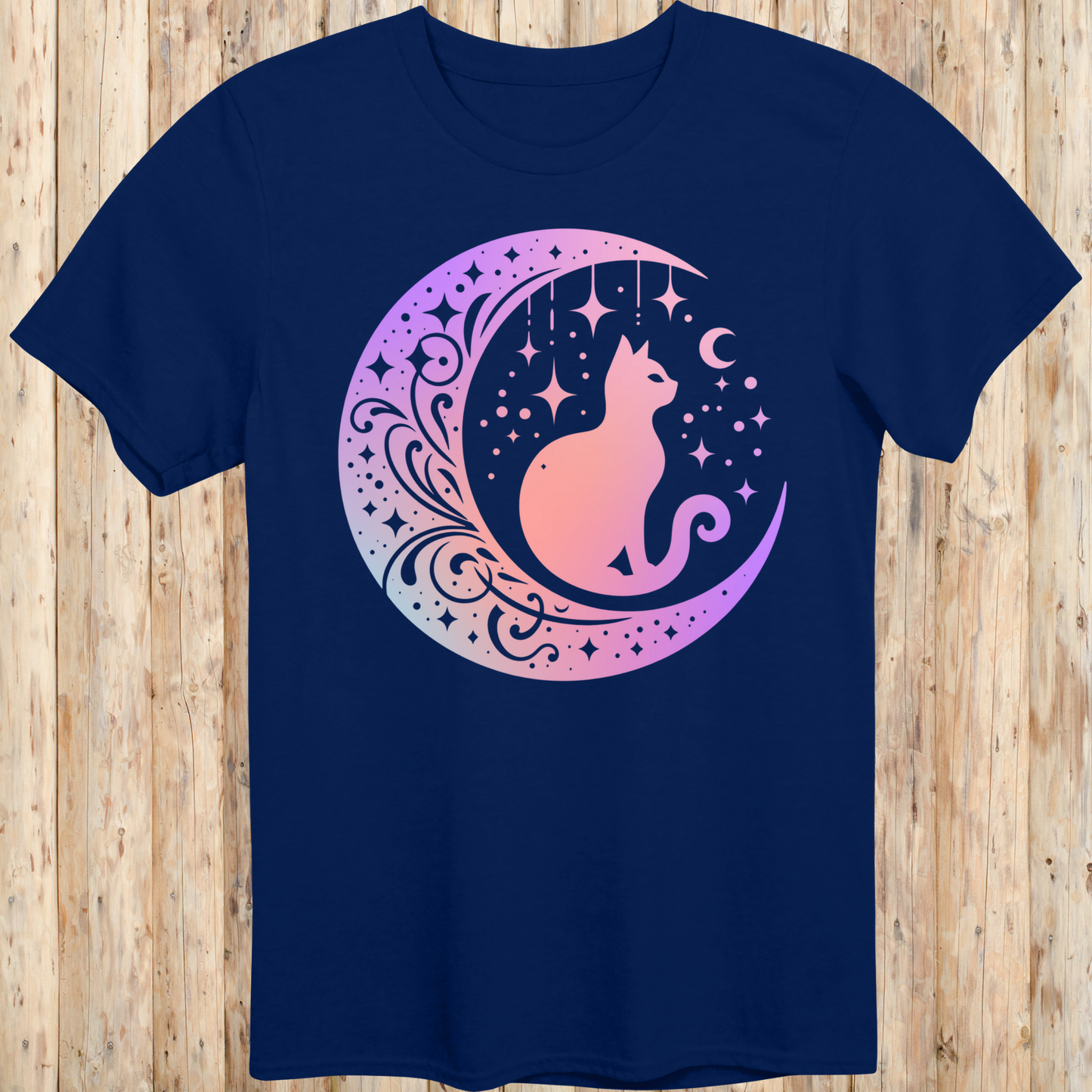 Mystical Cat Moon Silhouette T-Shirt
