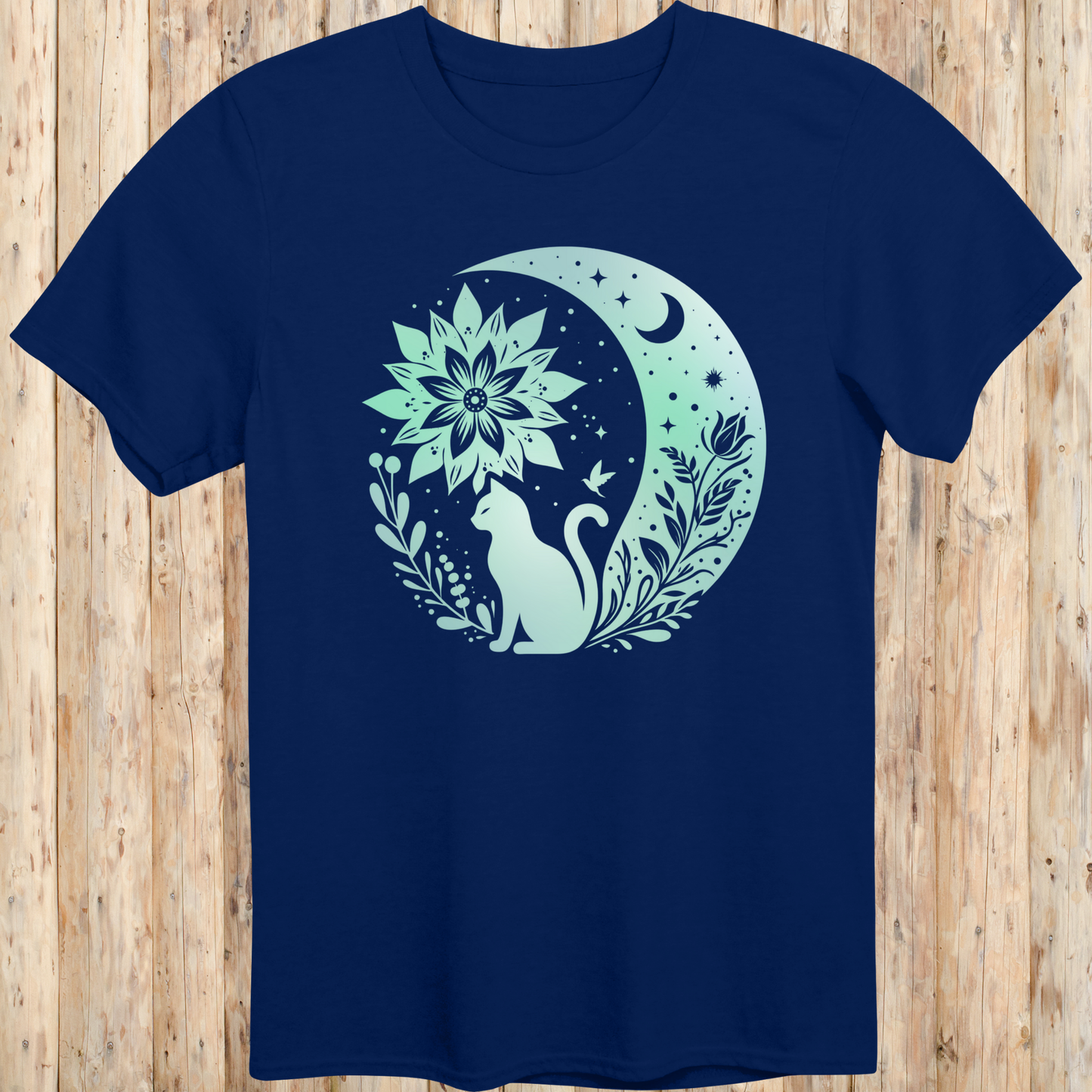 Mystical Cat Moon Silhouette T-Shirt