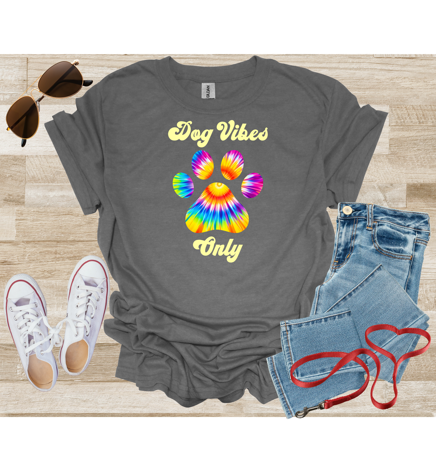 Dog Vibes Only Tie Dye Paw Print T-Shirt