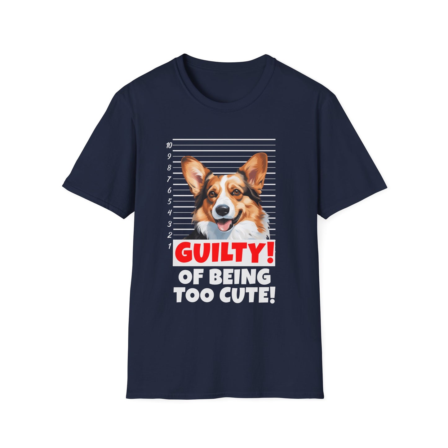 funny corgi navy blue t-shirt cardigan welsh pembroke Guilty of being too cute mugshot