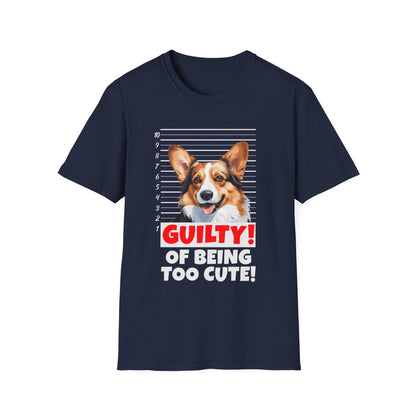 funny corgi navy blue t-shirt cardigan welsh pembroke Guilty of being too cute mugshot