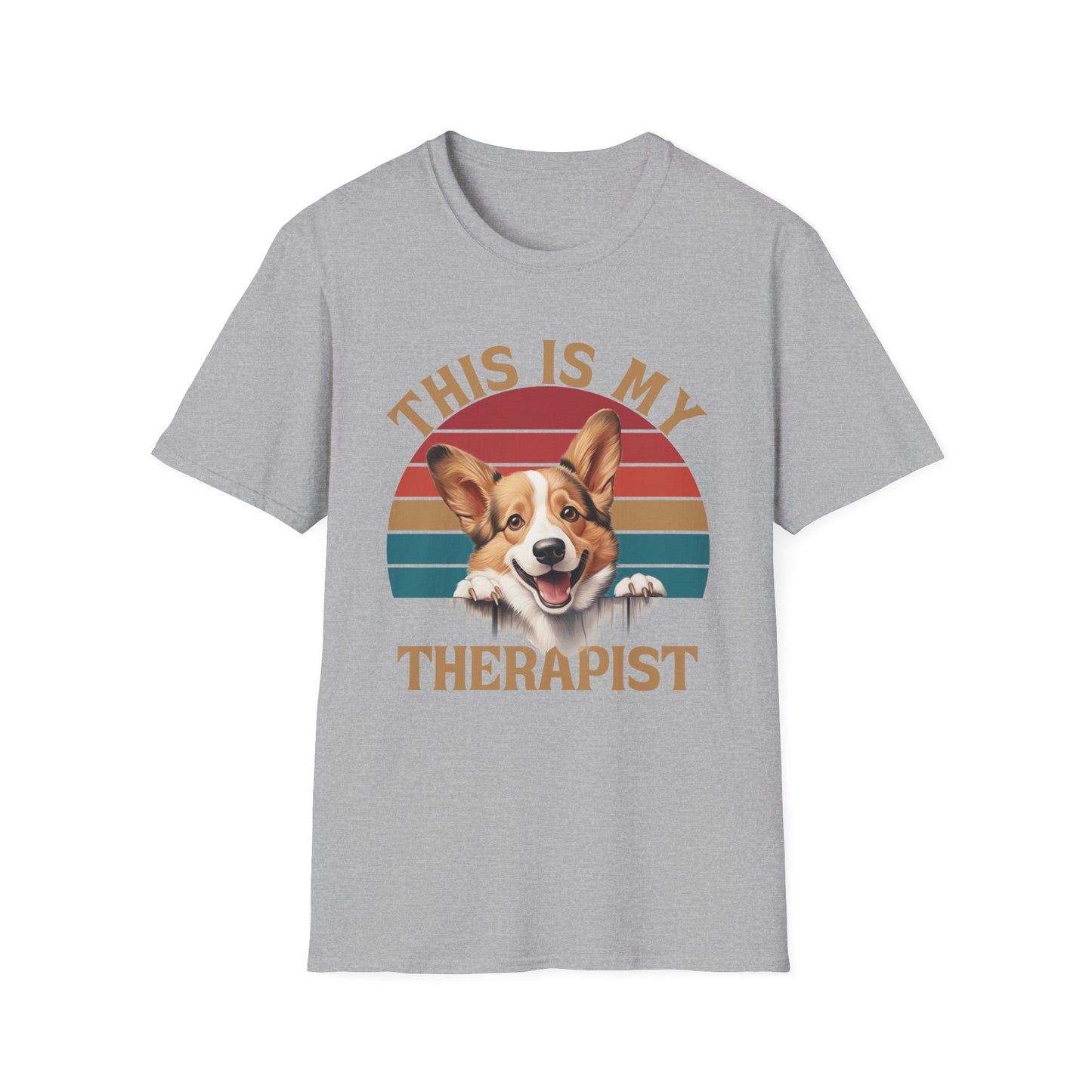 funny corgi sport grey t-shirt cardigan welsh pembroke retro vintage design Dog is my therapist