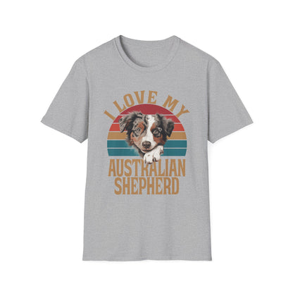 Sport Grey T-shirt I Love My Australian Shepherd for men women adults humans