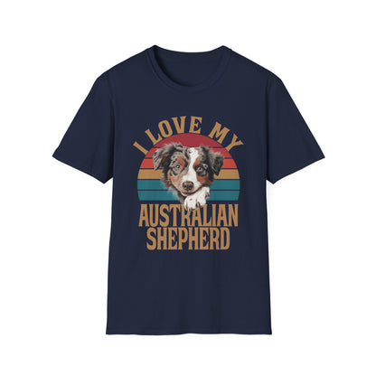 Navy Blue T-shirt I Love My Australian Shepherd for men women adults humans
