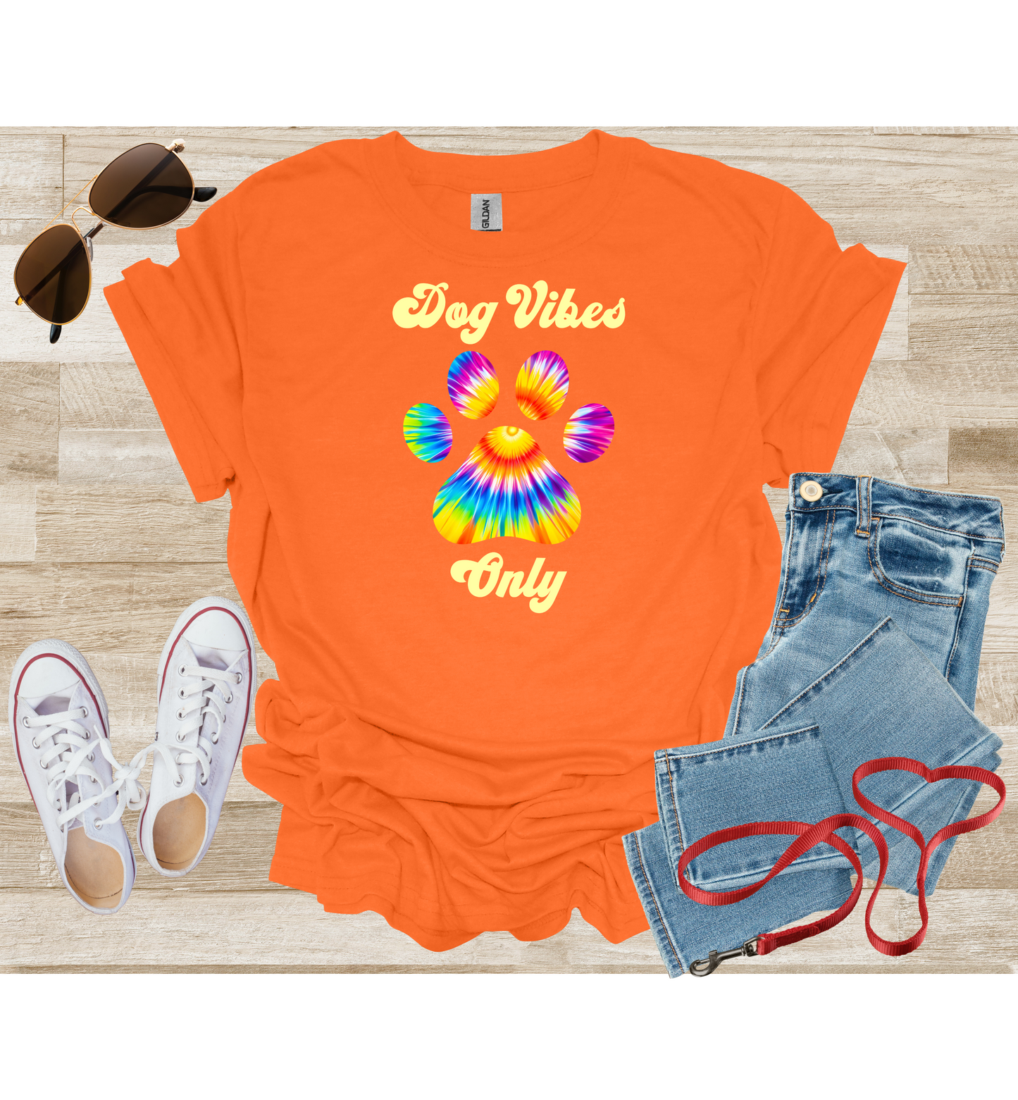 Dog Vibes Only Tie Dye Paw Print T-Shirt