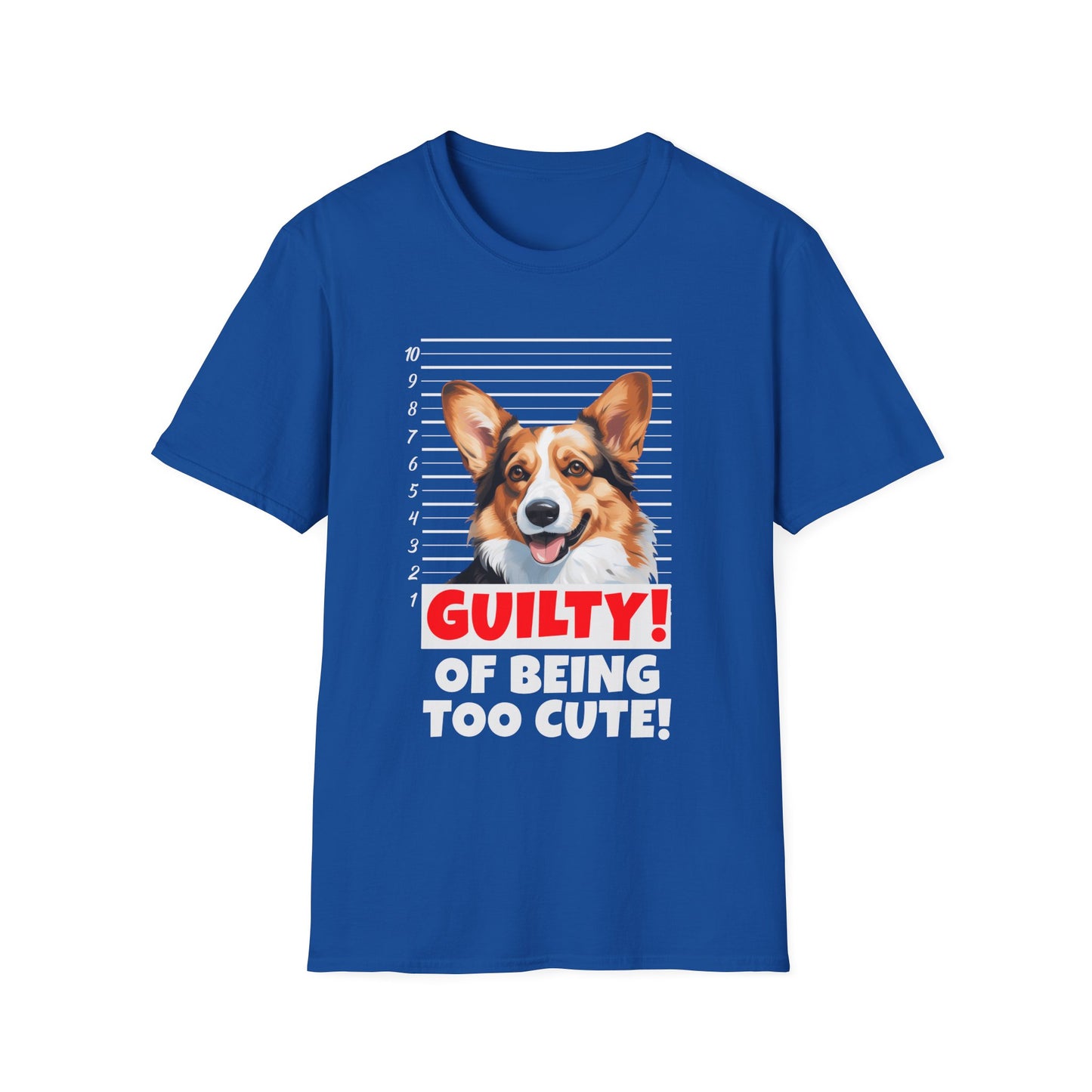 funny corgi royal blue t-shirt cardigan welsh pembroke Guilty of being too cute mugshot