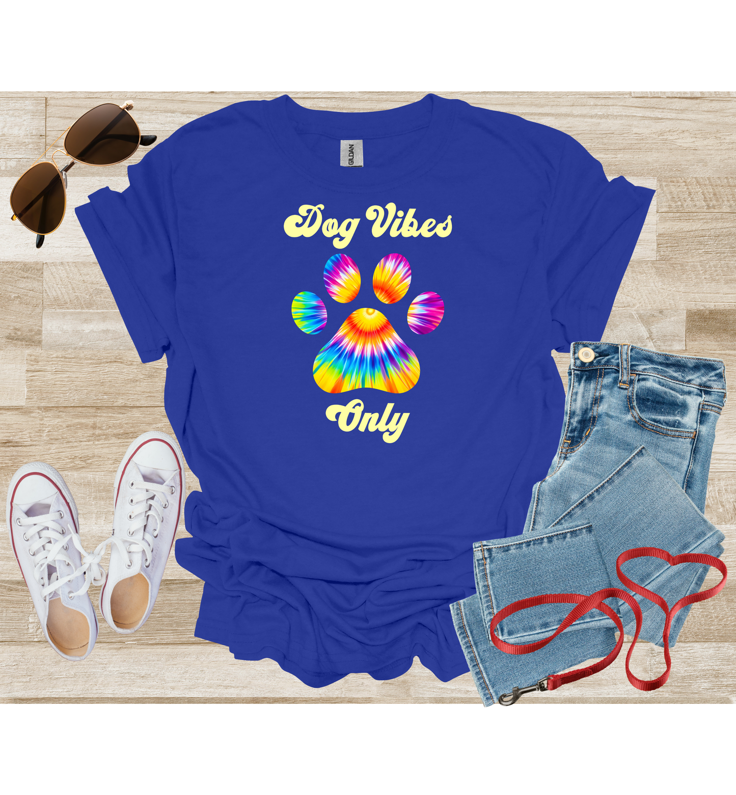 Dog Vibes Only Tie Dye Paw Print T-Shirt