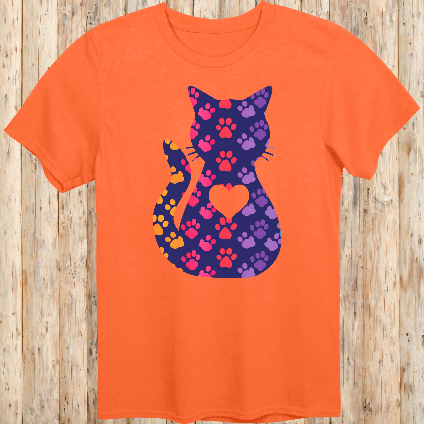 Colorful Cat Silhouette with Paw Prints T-Shirt