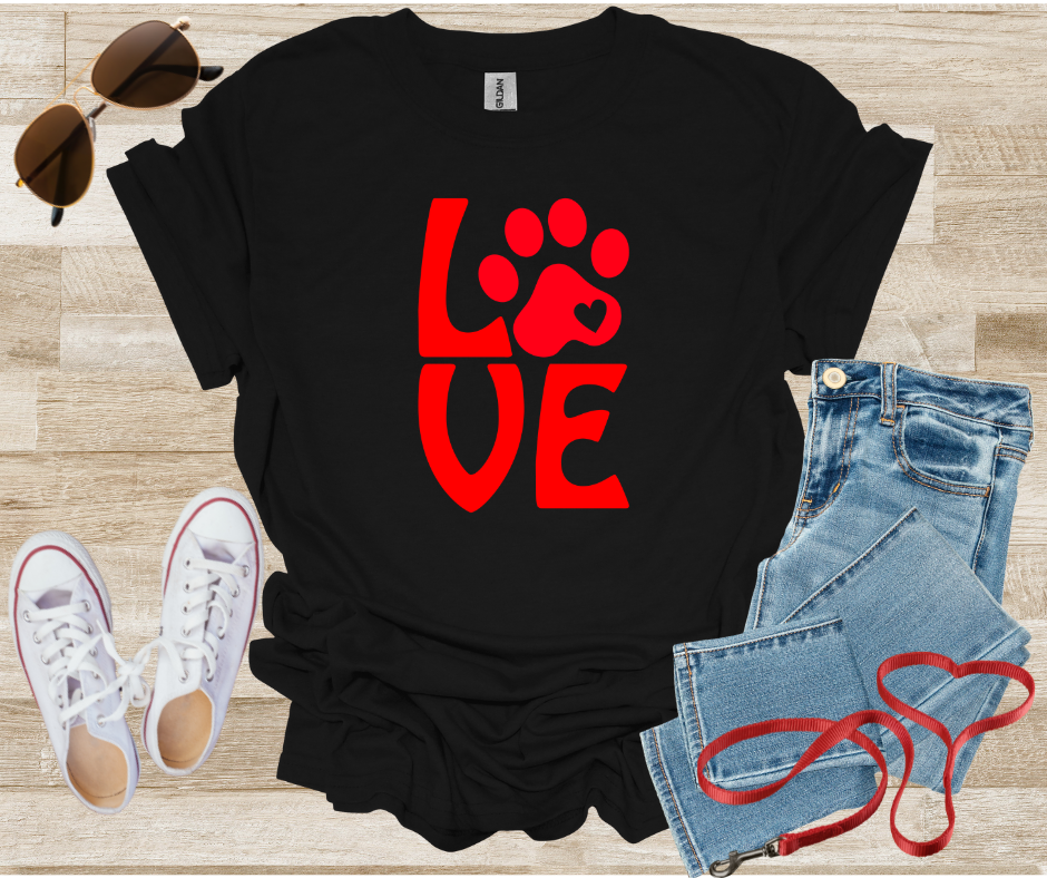 LOVE Dog Paw Print Heart T-Shirt