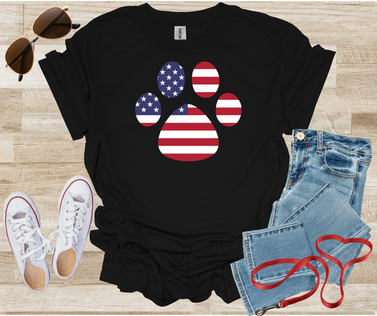 USA Flag Paw Print Patriotic T-Shirt