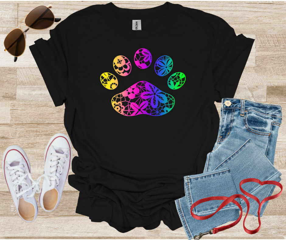 Lace Rainbow Chinoiserie Dog Cat Paw Print T-Shirt