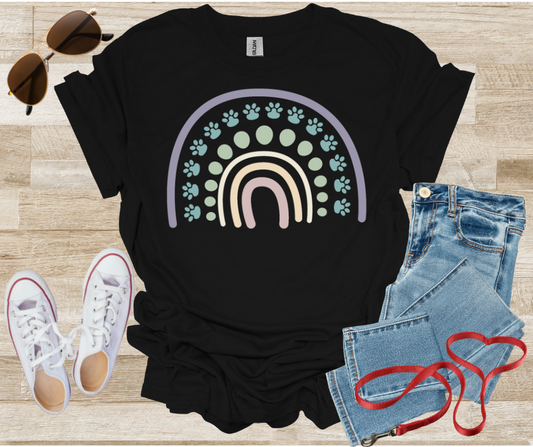 Dog Paw Print Boho Rainbow T-Shirt