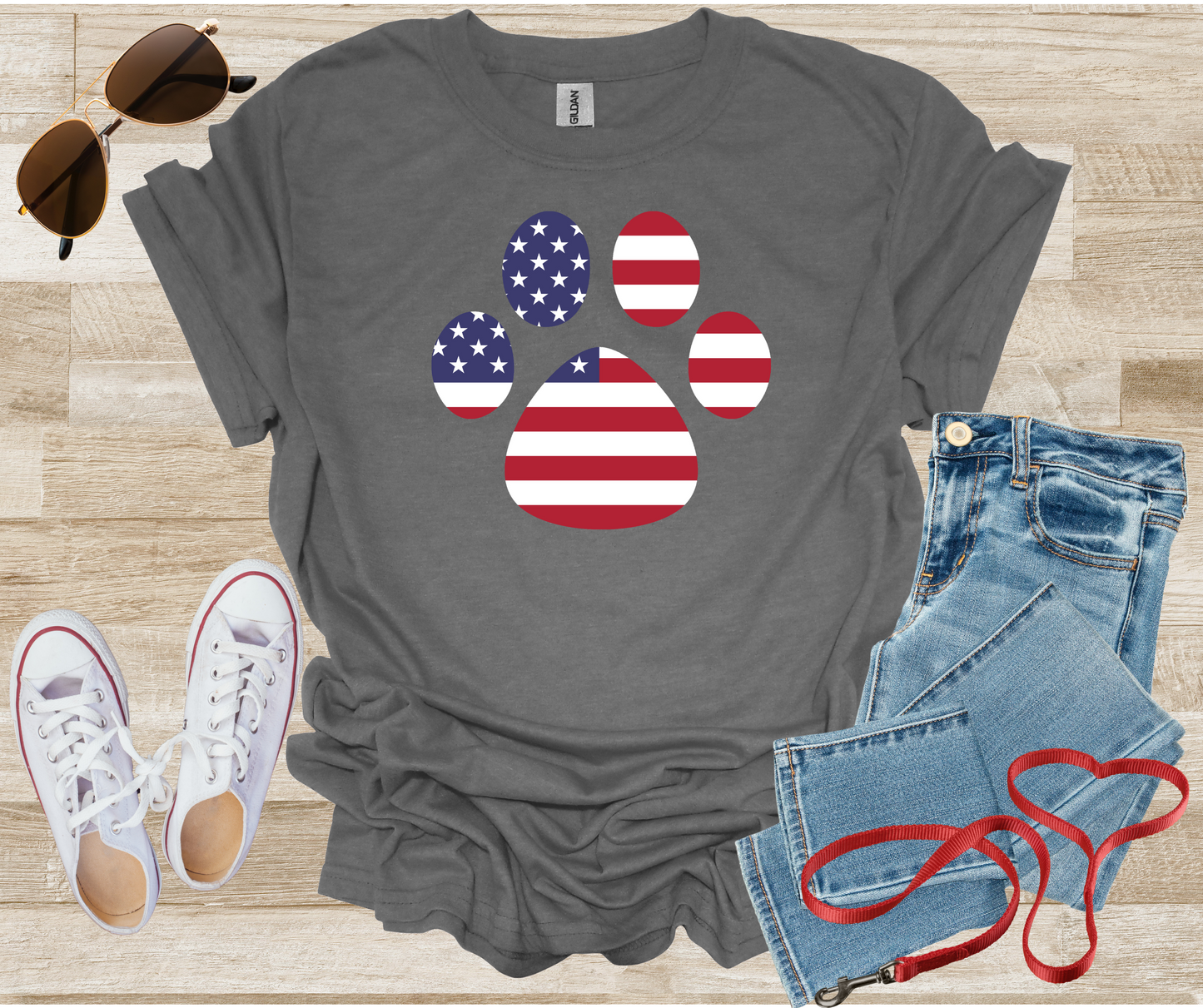 USA Flag Paw Print Patriotic T-Shirt