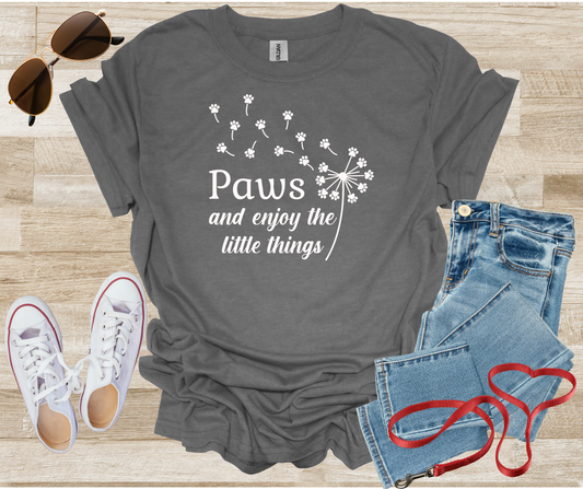 Paws And Enjoy The Little Things Dandelion Paw Prints Blowing in Breeze T-Shirt