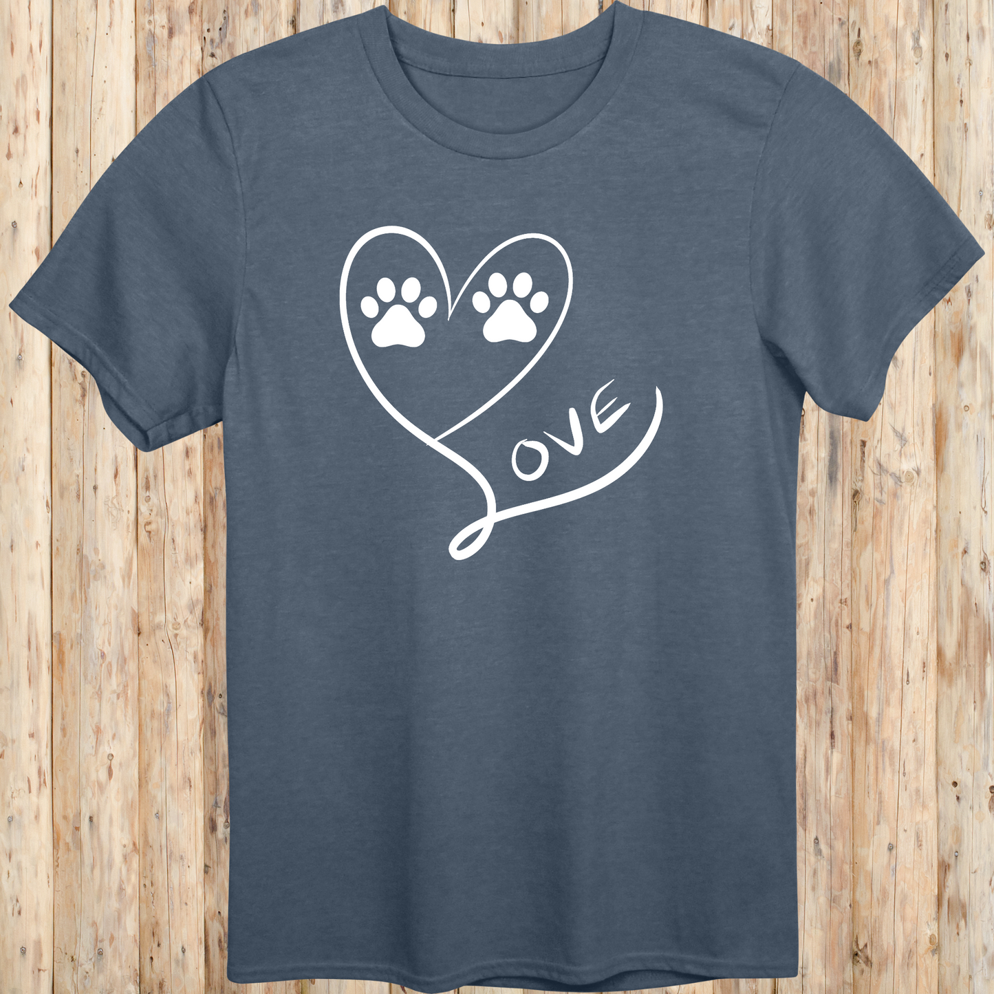 heart dog paw print love t-shirt unisex tee heather indigo for men women adults humans