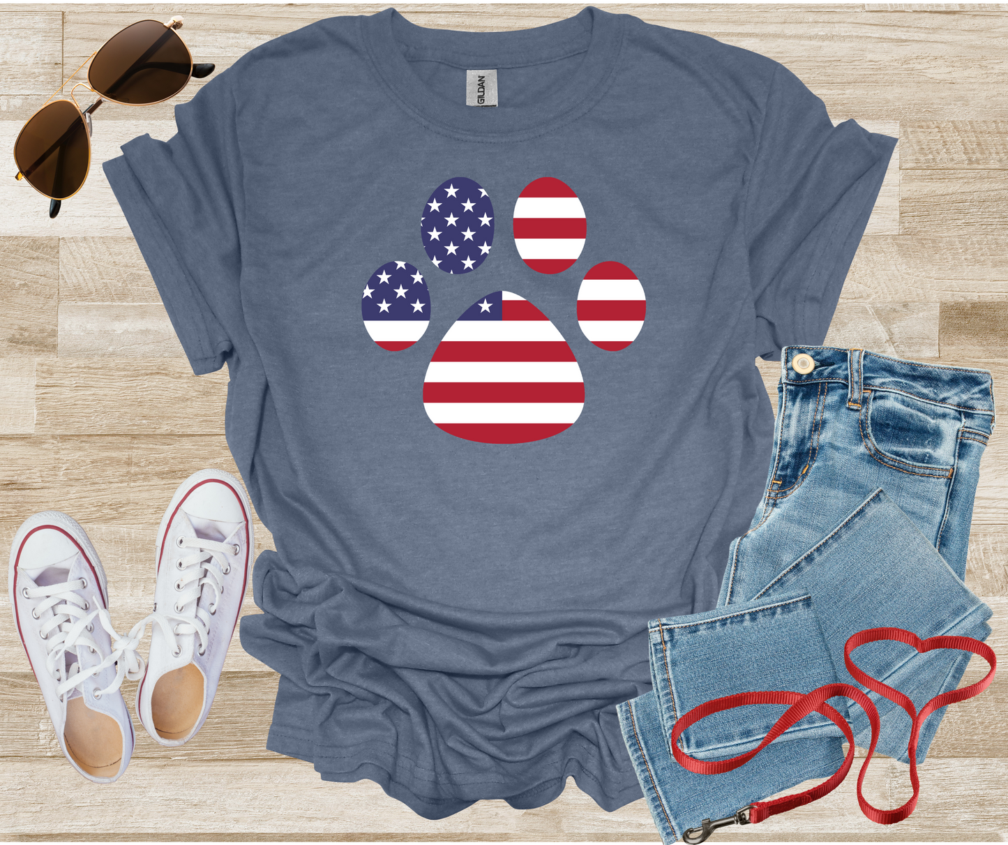 USA Flag Paw Print Patriotic T-Shirt