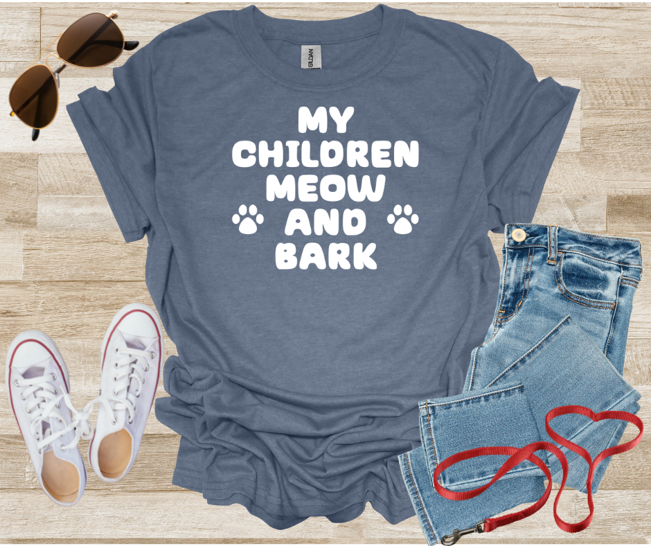 Dog Cat Pet Mom Dad Unisex Softstyle T-Shirt - 'My Children Meow and Bark'